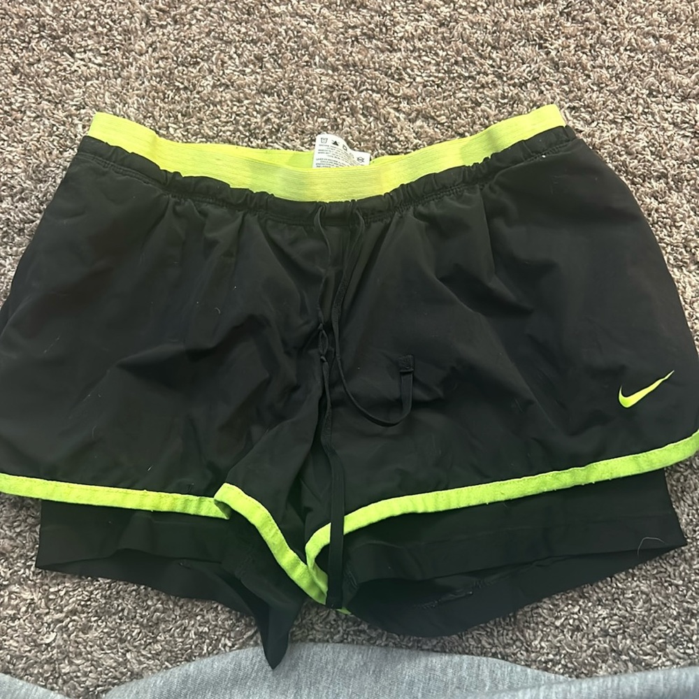 nike shorts, black, lime green